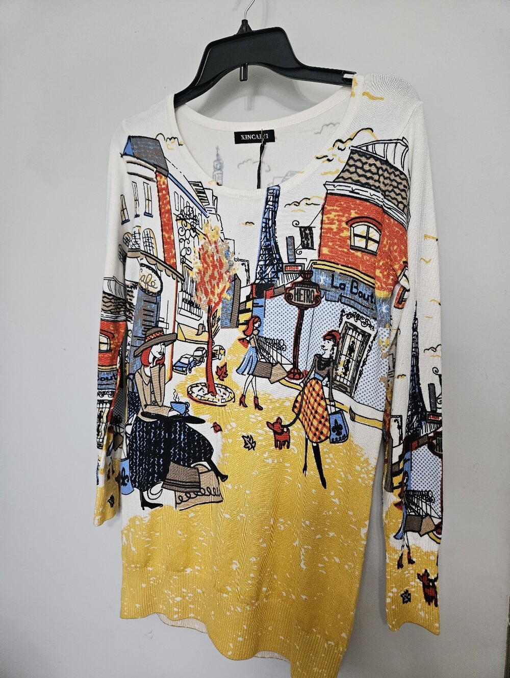 XINCADA Scenic Print Long Sleeve Sweater - White & Yellow